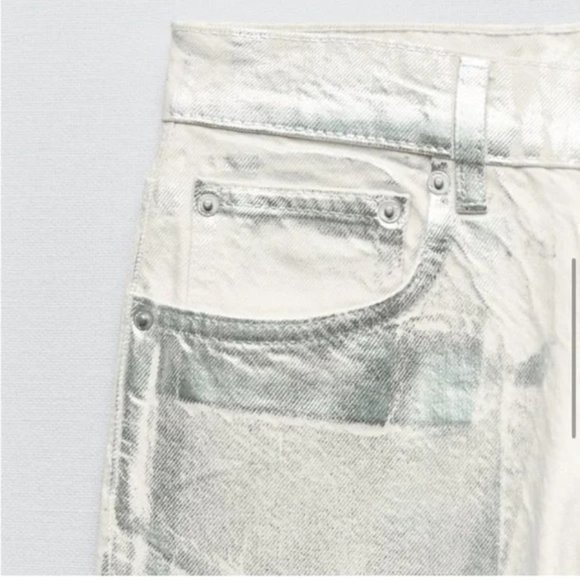 ZARA ZW MID-RISE BOYFRIEND JEANS SILVER - Picture 6 of 10